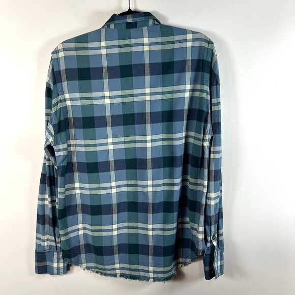 Free People Loveland Plaid Button Down Shirt Blue Rayon‎ Cotton Tunic Sz XS Boho - Picture 6 of 8